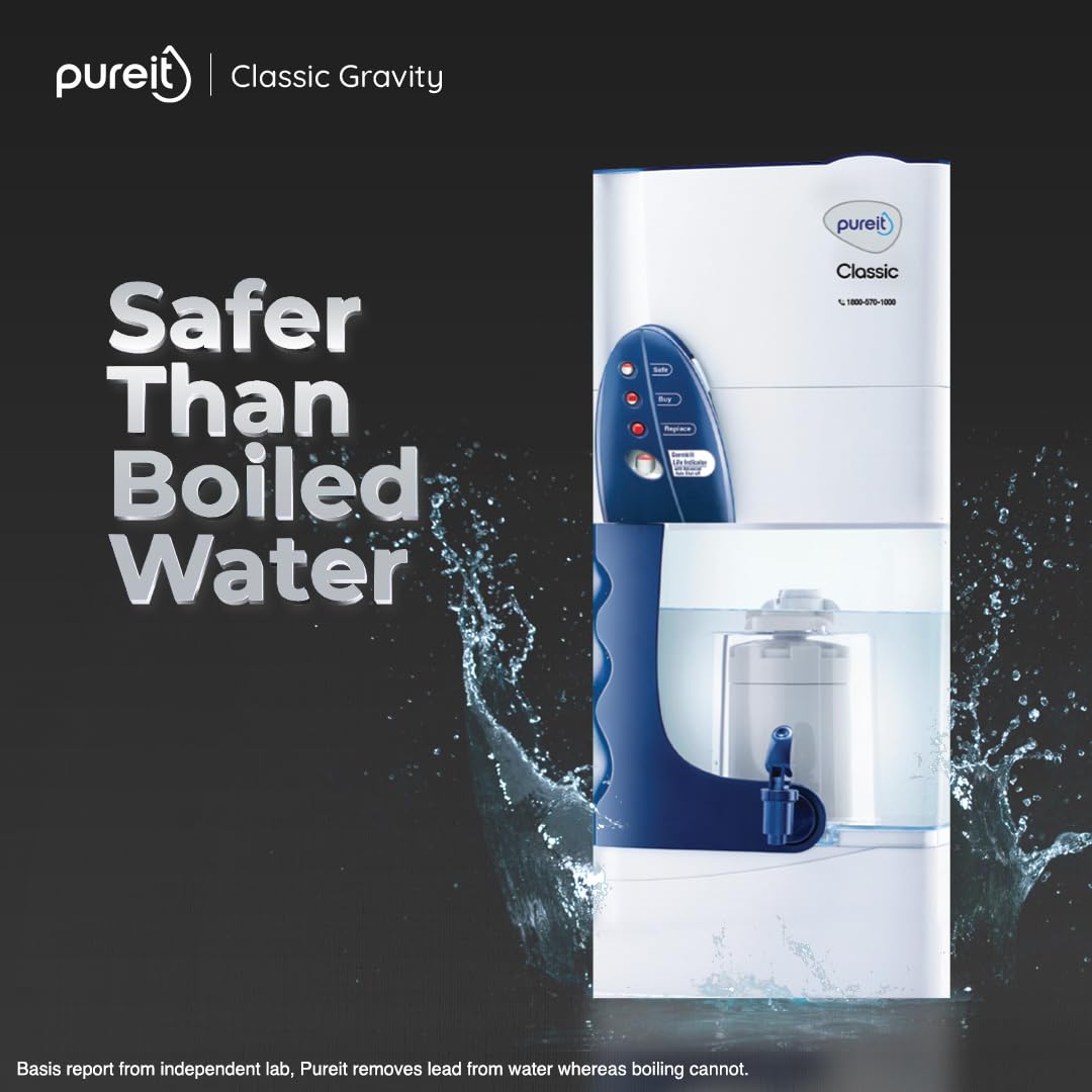 Pureit Classic 23L Gravity Water Purifier – Non Electric Multi-Stage Water Filter with Activated Carbon & Germ Kill Technology for Home Use